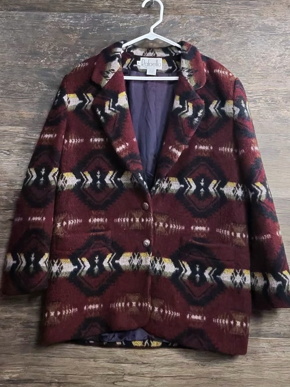 Rafaella Burgundy Geometric Patterned Pea Coat